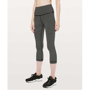 Lululemon Wunder Under Crop (High-Rise) *21" SZ 2 Stripe Black White